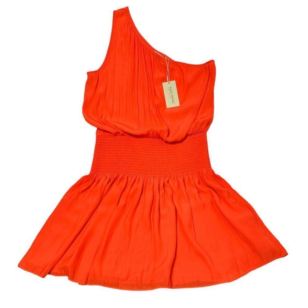 Ramy Brook Leila One Shoulder Blouson Mini Dress, Red/Neon Orange, Size L